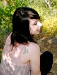 女生背部黑色线条小鸟文艺小清新纹身图片