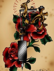 纹身机和花的组合图案
