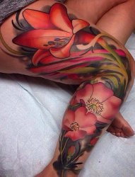 女生腿部彩绘水彩创意个性唯美花朵纹身图片