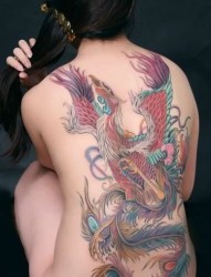 四张女性背部的凤凰beibufenghuang纹身图