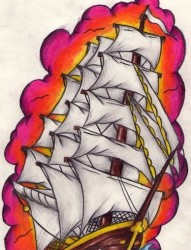 海洋里漂泊的帆船纹身手稿