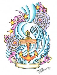 蓝色艺术帆船纹身