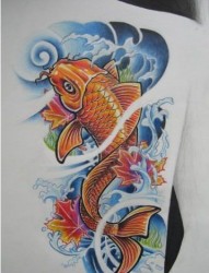 枫叶+鲤鱼纹身手稿素材