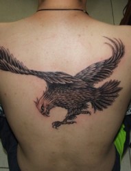 背部扑击展翅的雄鹰纹身图案