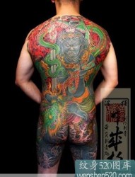 男性满后背日本不动明王纹身作品