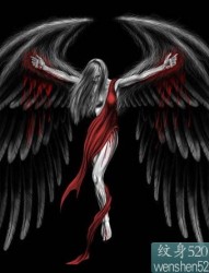 带黑色翅膀的女性天使纹身手稿