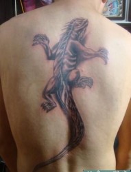 后背中间的蜥蜴纹身图案