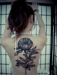 美女后背个性花朵时尚纹身图案