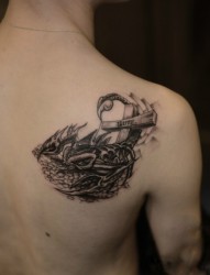 男生肩部黑灰蝎子个性纹身图案