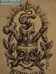 精致的骷髅蜡烛纹身图片