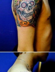 手臂时尚帅气的印第安骷髅纹身图案
