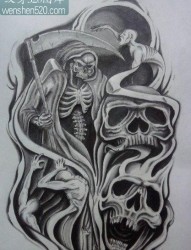 超酷经典的一张死神纹身手稿