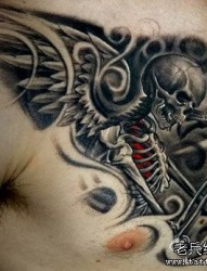 男人前胸时尚经典的一张骷髅纹身图案
