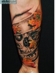男人手臂时尚经典的欧美骷髅纹身图案