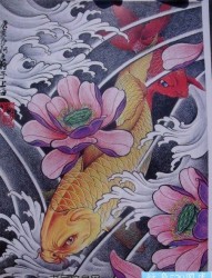 纹身手稿―莲花鲤鱼纹身手稿