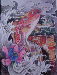 鲤鱼纹身手稿：鲤鱼跃龙门纹身手稿