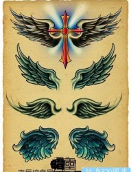 超流行的十字架翅膀纹身手稿