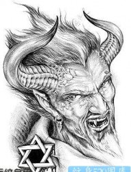 一张欧美六芒星恶魔纹身手稿