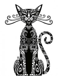 一张流行经典的图腾猫咪纹身手稿