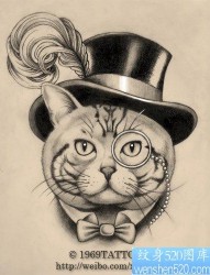 一张流行唯美的猫咪纹身手稿