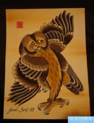 一张帅气流行的old school猫头鹰纹身手稿
