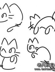 一组简单可爱的线条猫咪纹身手稿