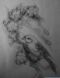 一张流行前卫的喜鹊与梅花纹身手稿