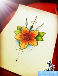 一张前卫唯美的小花卉纹身手稿