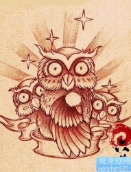 一张呆呆的有点萌的猫头鹰纹身图片