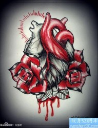 一组前卫经典的心脏玫瑰纹身手稿
