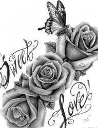 简洁流行的玫瑰花纹身手稿