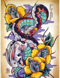 一张经典的蛇兔子纹身手