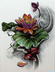 纹身520图库提供一张彩色莲花纹身手稿