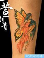 女孩子喜欢的彩色精灵翅膀纹身图片