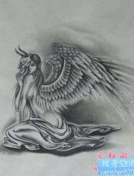 天使纹身图片:黑灰天使