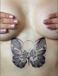 美女胸口下面一张性感蝴蝶纹身作品
