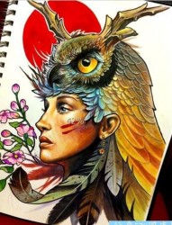 推荐一张漂亮的欧美猫头鹰纹身手稿