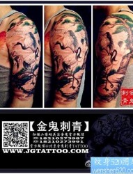 手臂经典的白鹤仙鹤纹身图片