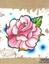 适合女孩子的粉色玫瑰花纹身图片