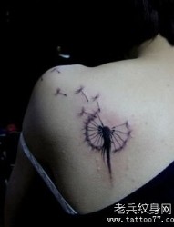 女孩子肩部一张精致的蒲公英纹身图片