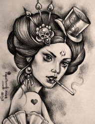 一张漂亮的艺妓纹身手稿