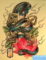 纹身图片：男生纹身图片之超酷超赞的蛇金刚杵莲花纹身图片（精品）