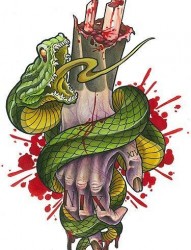 流行很酷的一张鬼手与蛇纹身图片