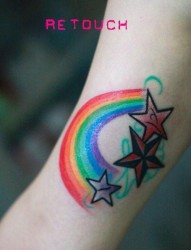 女人手臂内侧彩虹五角星纹身图片