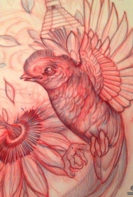 欧美鸟school植物纹身图案手稿