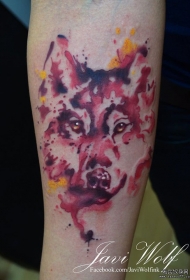小臂卡通彩色狗泼墨纹身图案
