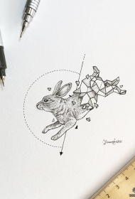 兔子几何线条纹身图案手稿