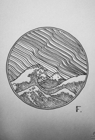 几何线条海浪纹身小图案手稿