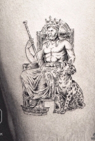 大腿欧美国王黑灰点刺tattoo纹身图案