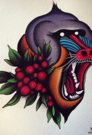欧美new school狒狒植物纹身图案手稿